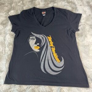 Harley-Davidson Women's Black and Gray Graphic Tee-0091